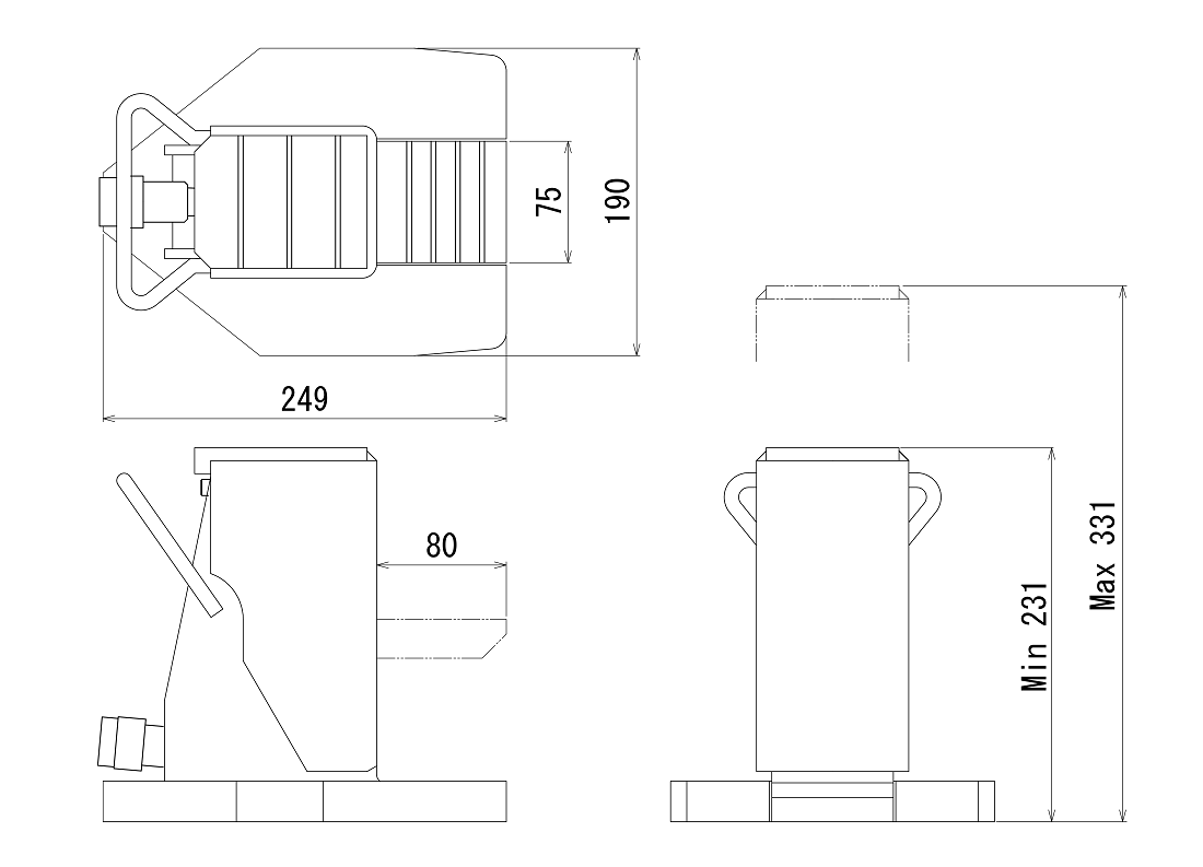 FJ-5SJ-100フジセイジャッキ（爪部耐荷重:5ton／ストローク:100mm） 寸法