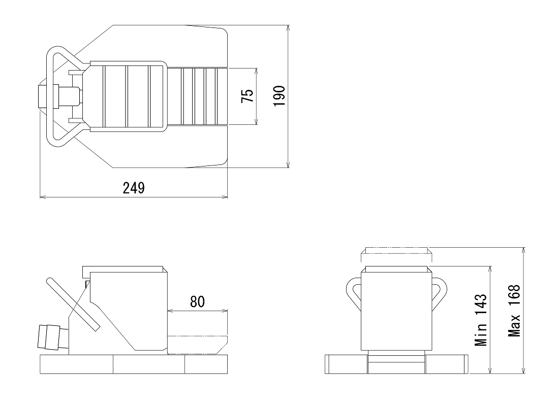 FJ-5SJ-25フジセイジャッキ（爪部耐荷重:5ton／ストローク:25mm） 寸法