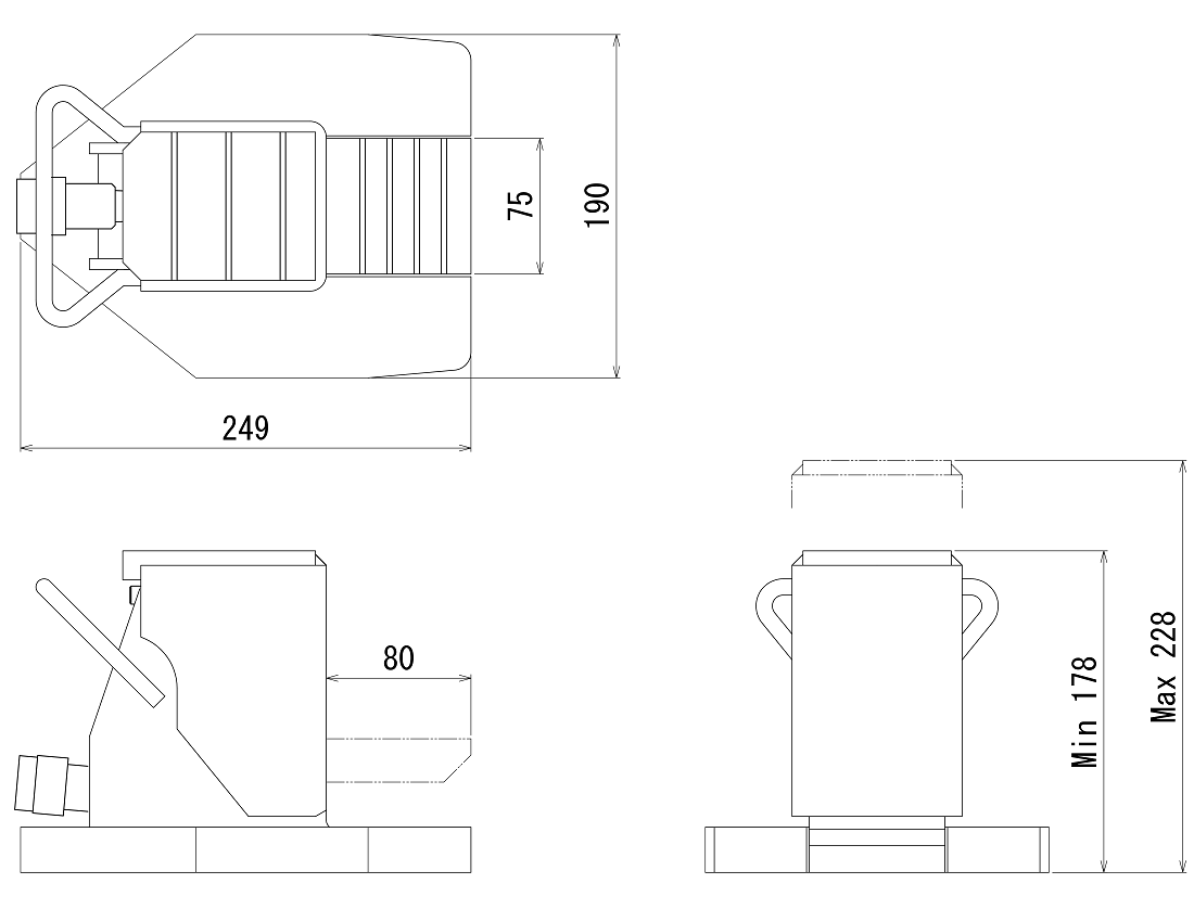 FJ-5SJ-50フジセイジャッキ（爪部耐荷重:5ton／ストローク:50mm） 寸法