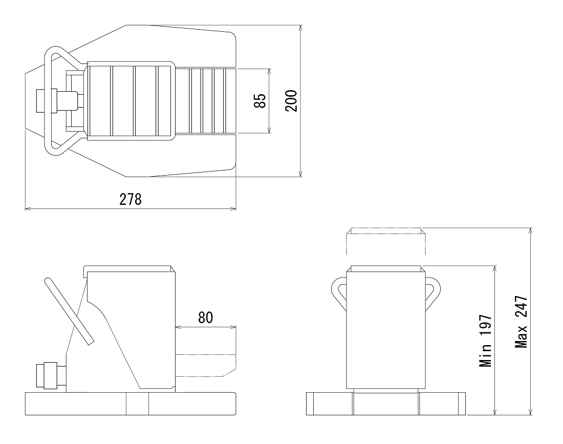 FJ-7.5SJ-50フジセイジャッキ（爪部耐荷重:7.5ton／ストローク:50mm） 寸法