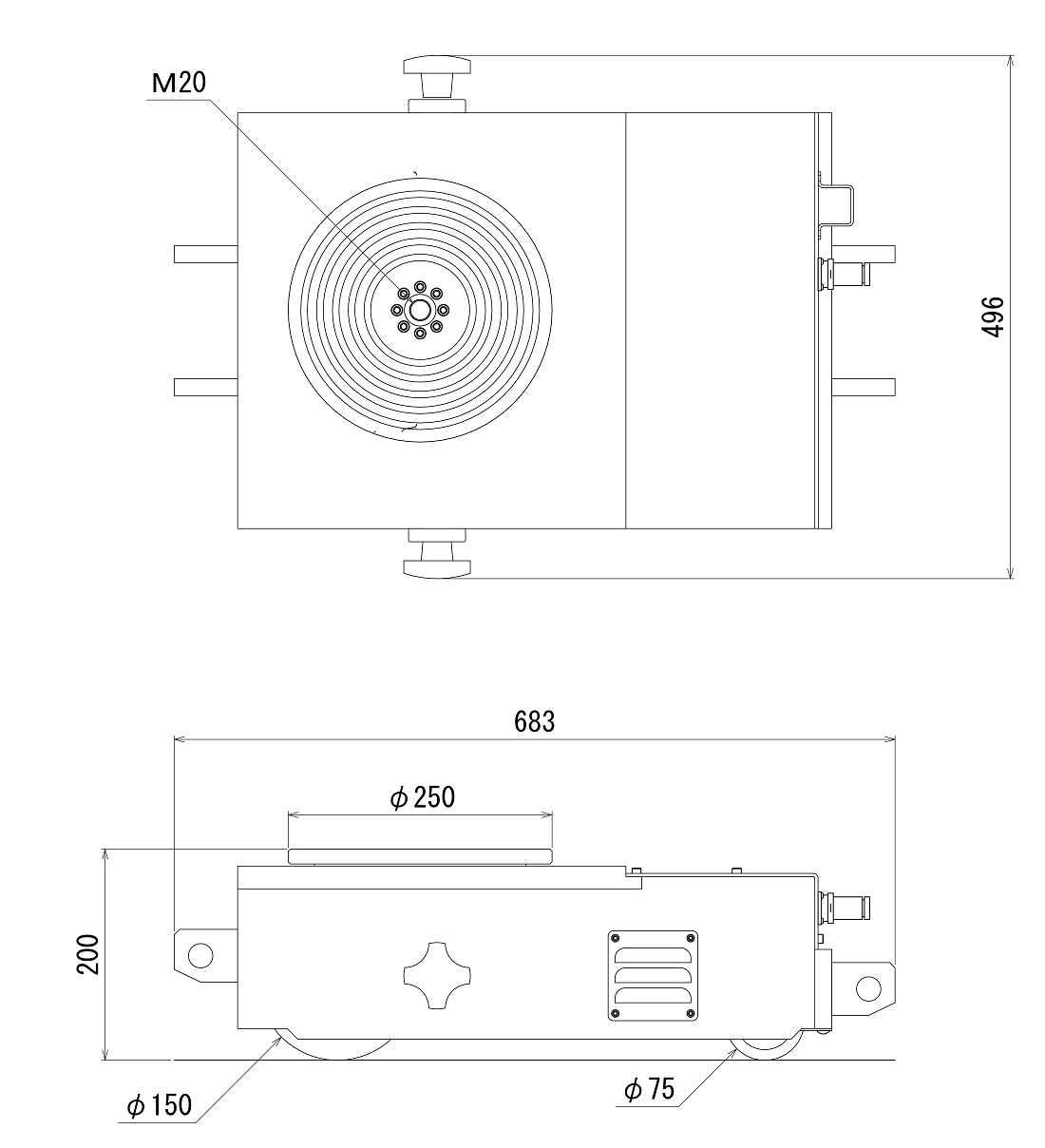 FJ-10NEL電コロ2軸2輪前後進タイプ（10ton） 寸法