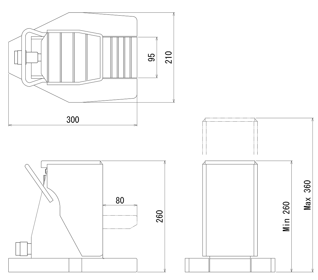 FJ-10SJ-100フジセイジャッキ（爪部耐荷重:10ton／ストローク:100mm） 寸法