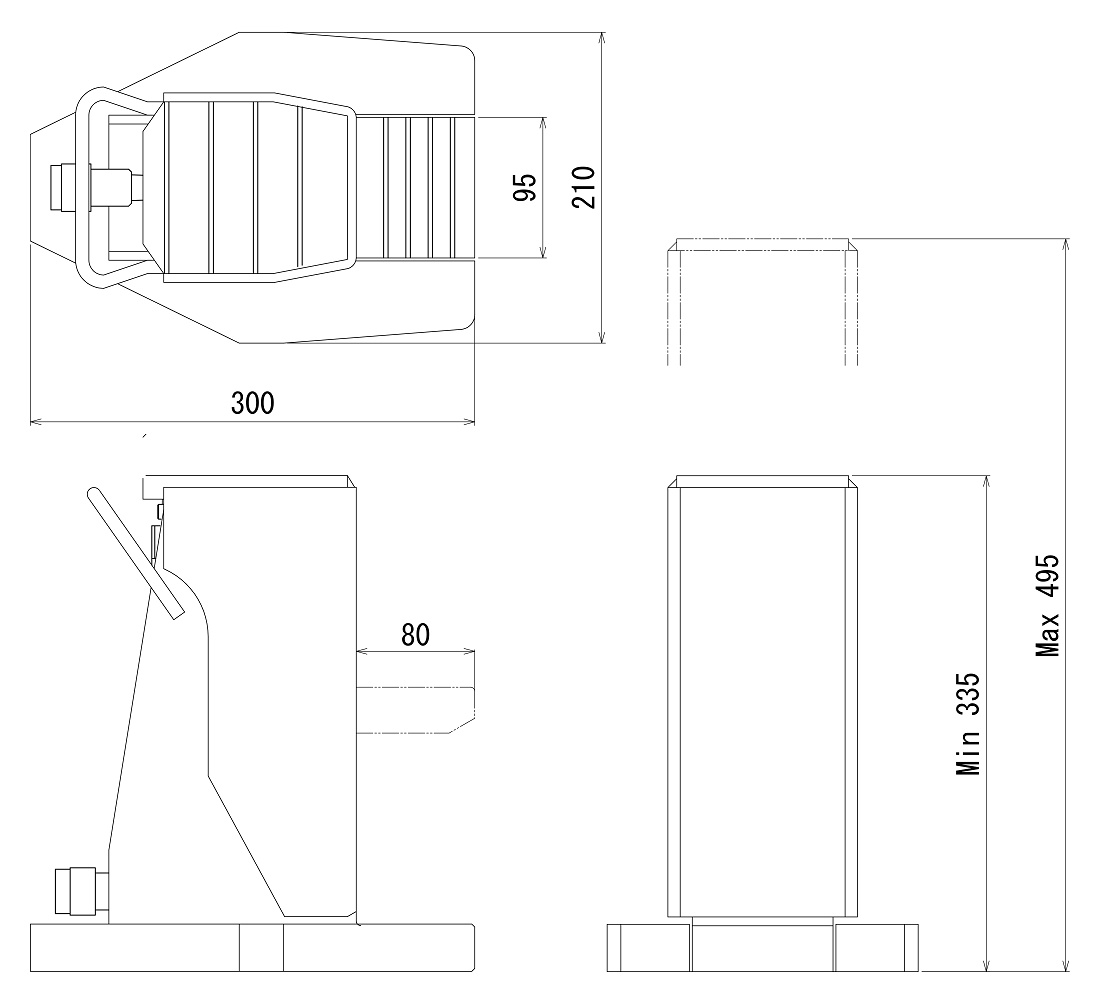 FJ-10SJ-160フジセイジャッキ（爪部耐荷重:10ton／ストローク:160mm） 寸法