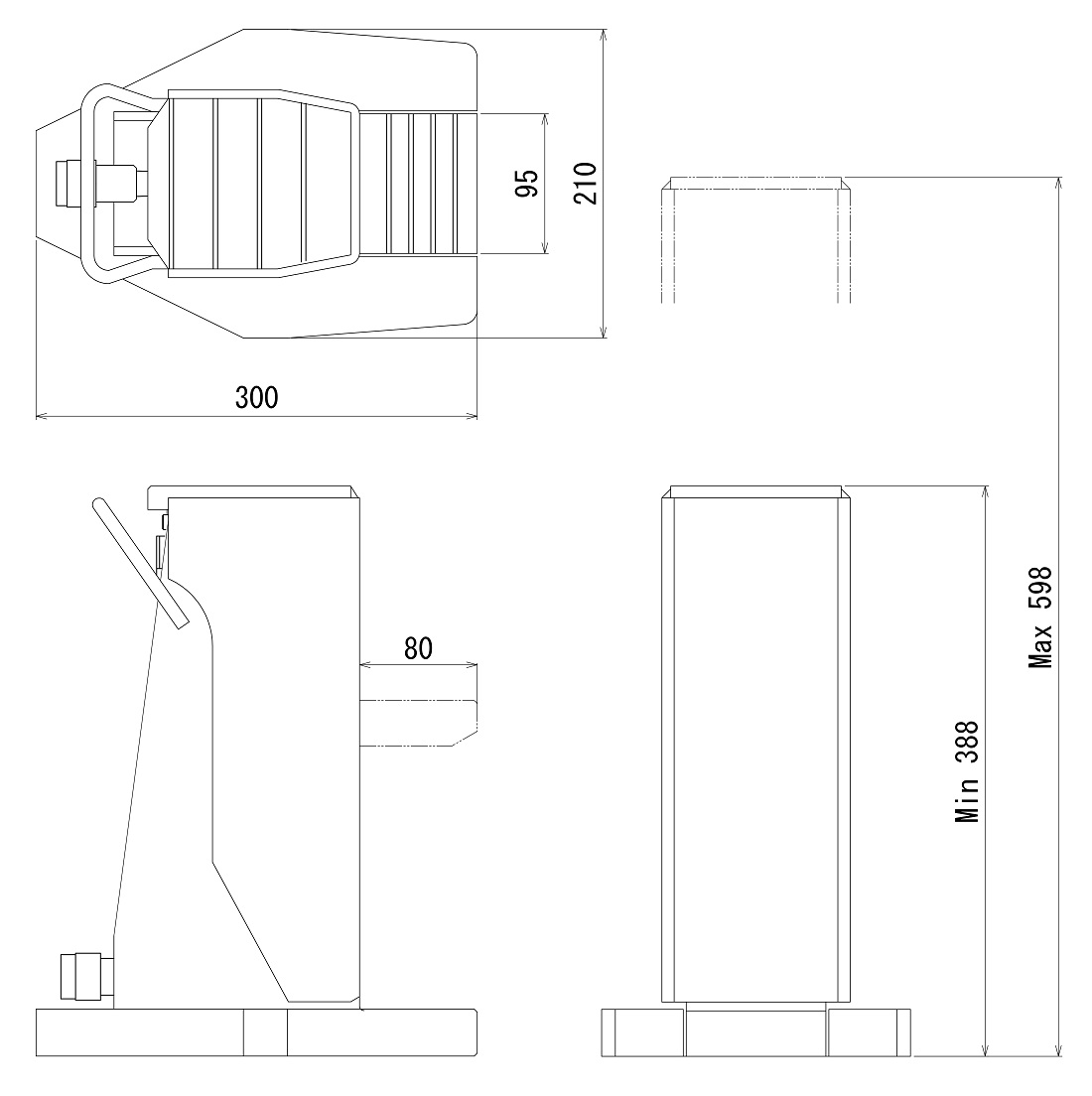 FJ-10SJ-210フジセイジャッキ（爪部耐荷重:10ton／ストローク:210mm） 寸法