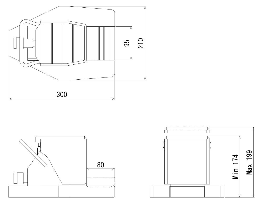 FJ-10SJ-25フジセイジャッキ（爪部耐荷重:10ton／ストローク:25mm） 寸法