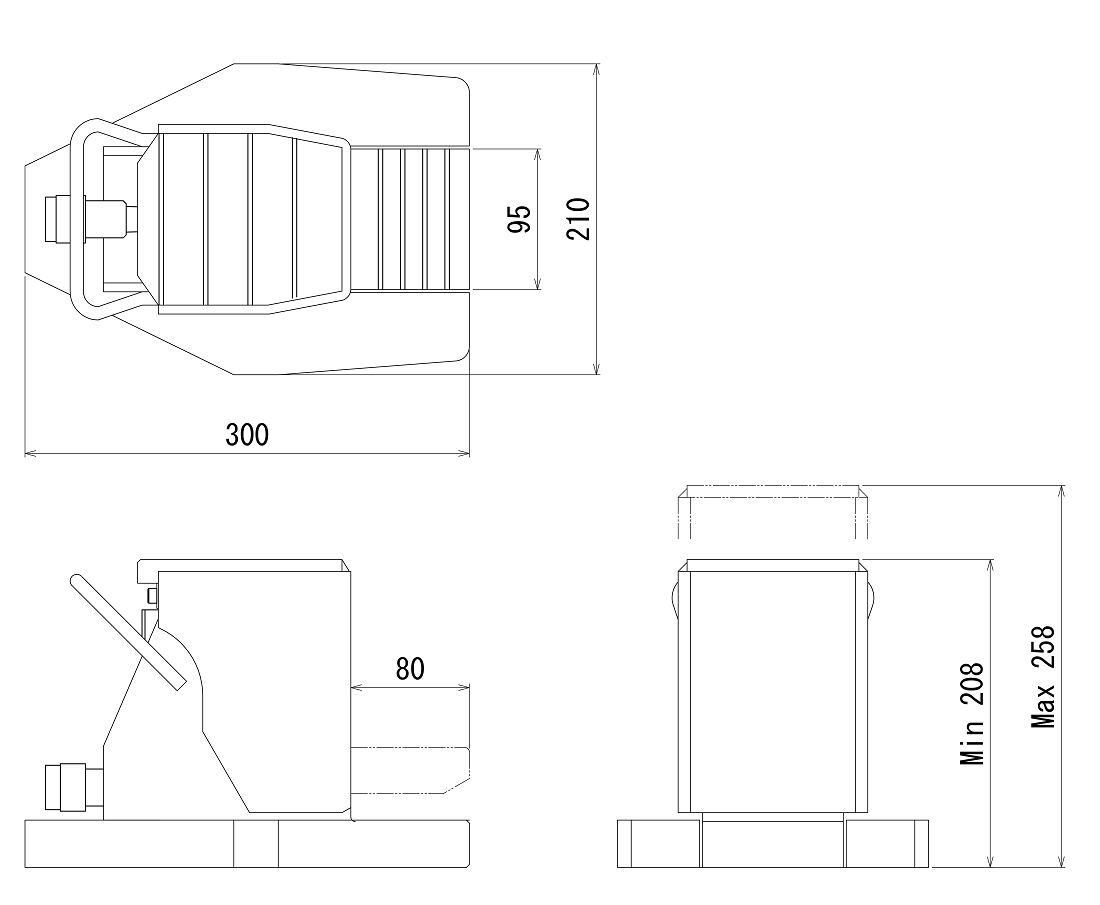 FJ-10SJ-50フジセイジャッキ（爪部耐荷重:10ton／ストローク:50mm） 寸法