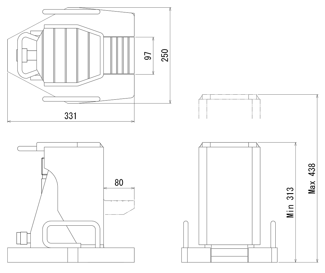 FJ-15SJ-125フジセイジャッキ（爪部耐荷重:15ton／ストローク:125mm） 寸法