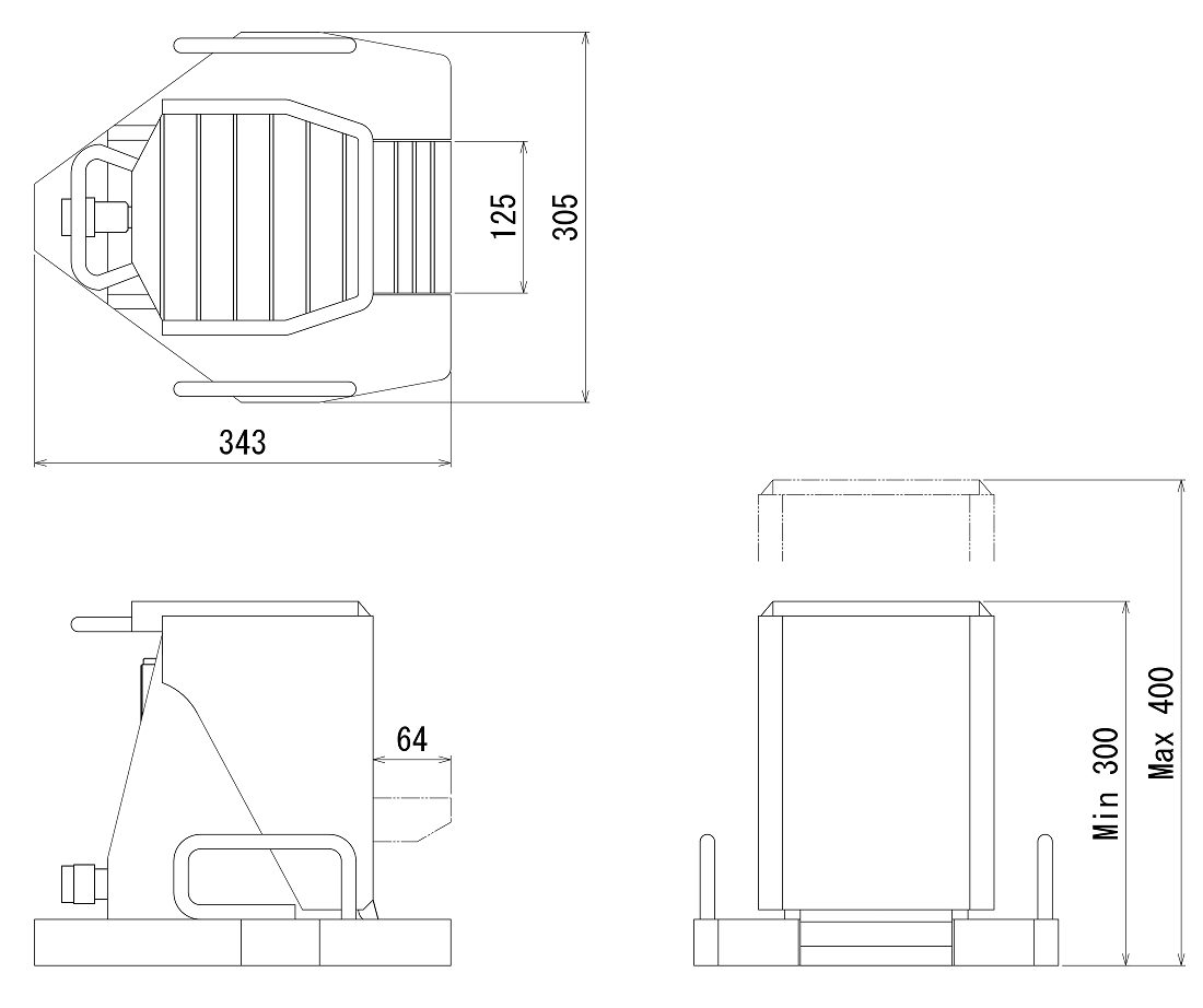 FJ-25SJ-100フジセイジャッキ（爪部耐荷重:25ton／ストローク:100mm） 寸法