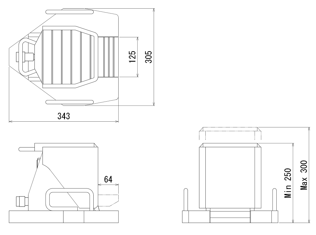 FJ-25SJ-50フジセイジャッキ（爪部耐荷重:25ton／ストローク:50mm） 寸法